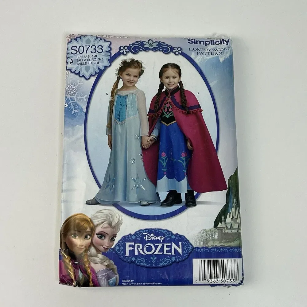 Elsa & Anna Costume Uncut Pattern S0733 Disney Frozen Dress Cape Girls Size 3-8